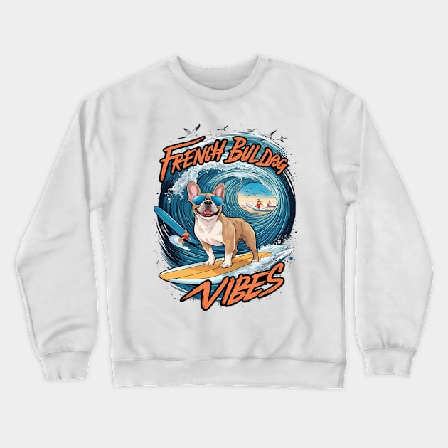 French Bulldog Surfing Frenchie Splash Crewneck Sweatshirt by coollooks